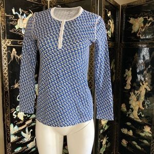 Roller rabbit pjs pajama top shirt blue day dead skulls punk Peru Pima cotton xs